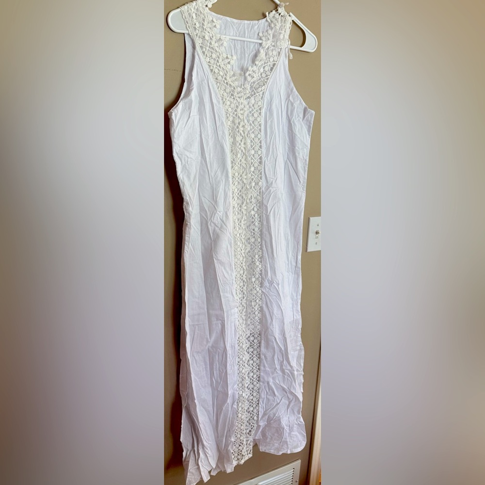 WHITE LACE Cotton Poly Maxi Dress Size XL Bust 36